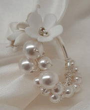 Load image into Gallery viewer, Arielle - handmade polymer clay flowers and crystal pearls hoop earrings