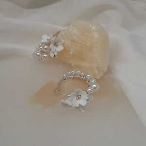 Arielle - handmade polymer clay flowers and crystal pearls hoop earrings