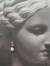 Load image into Gallery viewer, Asteria - freshwater pearls drop and gold-tone double star stud earrings