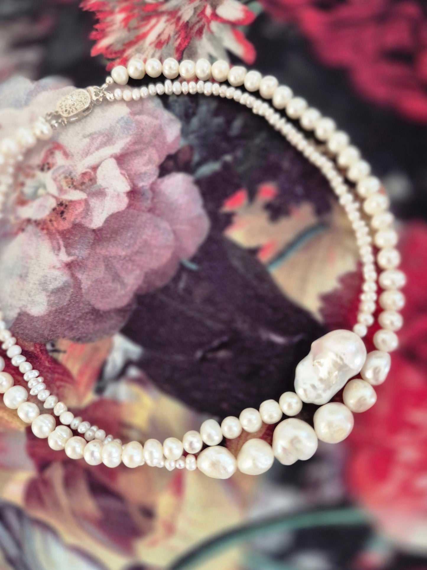 Athena - natural freshwater pearls two strands necklace with baroque pearl