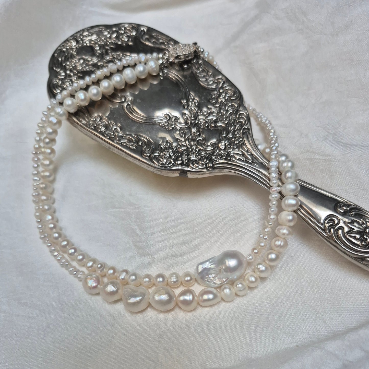 Athena - natural freshwater pearls two strands necklace with baroque pearl