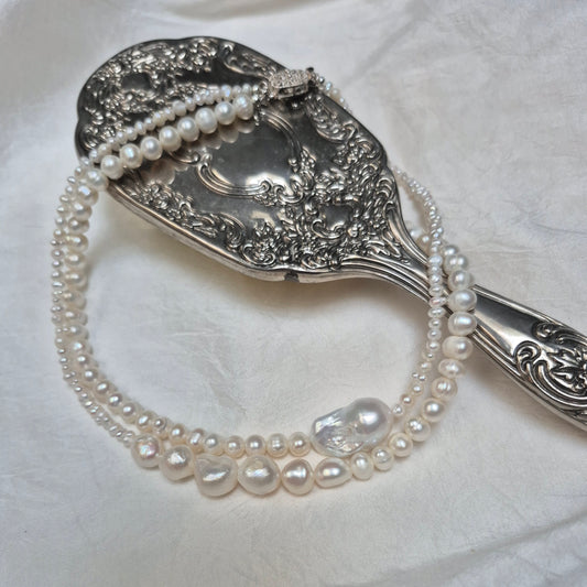 Athena - natural freshwater pearls two strands necklace with baroque pearl