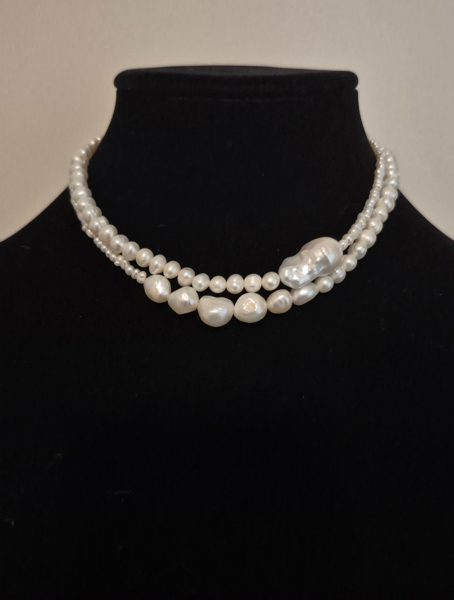 Athena - natural freshwater pearls two strands necklace with baroque pearl