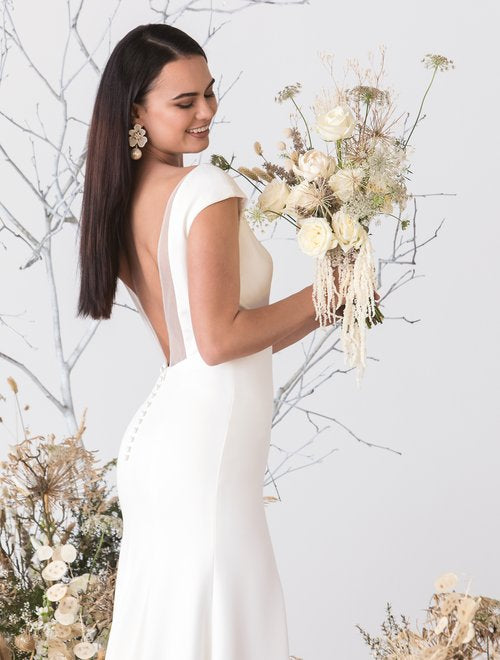 Nina - white ivory lace flower and Preciosa crystal pearls statement drop stud earrings