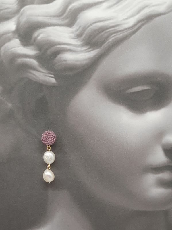 Bridget - seed bead studs and natural cultured freshwater pearls drop earrings
