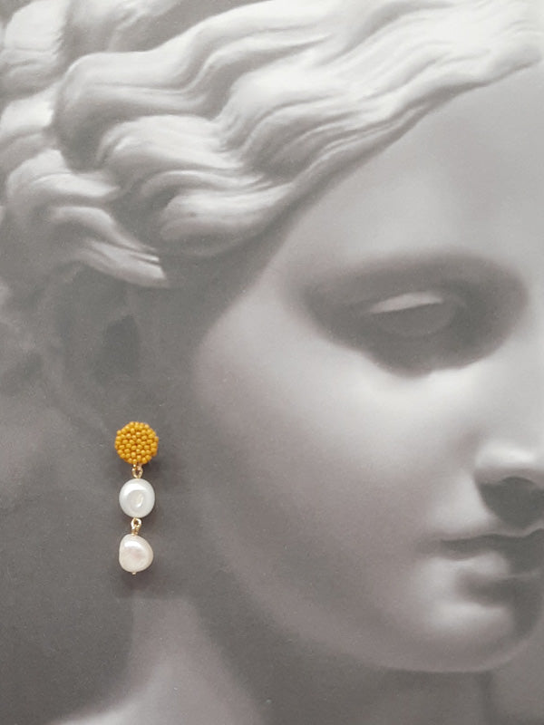 Bridget - seed bead studs and natural cultured freshwater pearls drop earrings