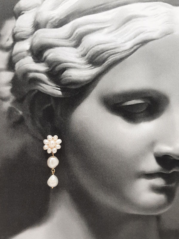 Bridget - seed bead studs and natural cultured freshwater pearls drop earrings