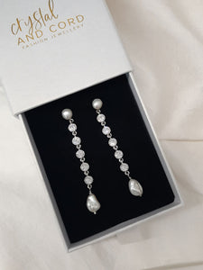 Brooklyn - freshwater pearls and crystal clear cubic zirconia's multi drop stud earrings