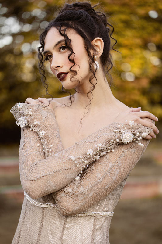 Claudette - baroque faux pearl, tiny seed beads and freshwater pearl stud drop earrings