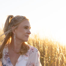 Load image into Gallery viewer, Dee - Swarovski crystal cascading pearls and 30mm sterling silver hoop earrings