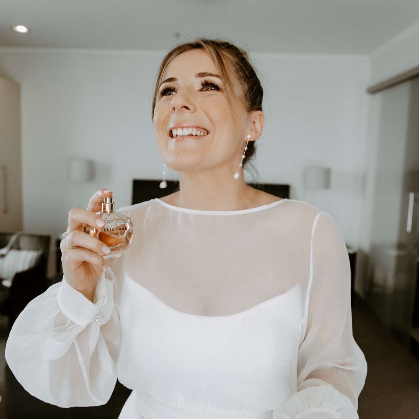 Danielle earrings - crystal pearls or freshwater pearls Boston thread cascading stud earrings in two lengths