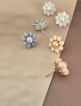 Load image into Gallery viewer, Elara Dusk - flower shaped stud earrings with glass beads and a pearl center