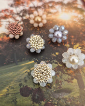 Load image into Gallery viewer, Elara Dusk - flower shaped stud earrings with glass beads and a pearl center