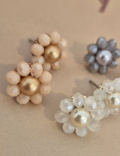 Load image into Gallery viewer, Elara Dusk - flower shaped stud earrings with glass beads and a pearl center
