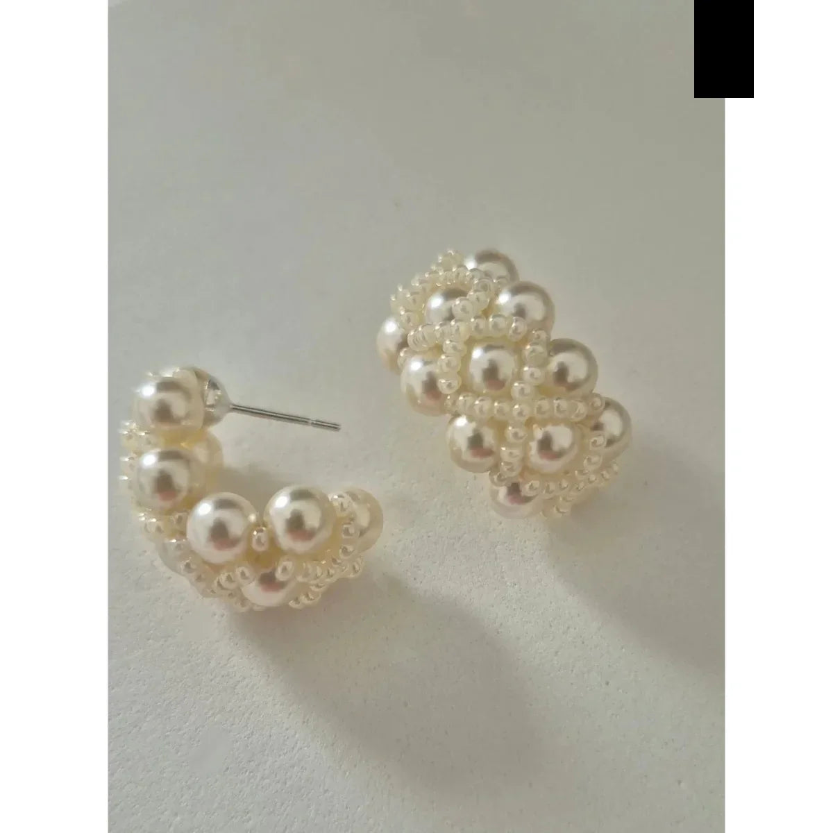 Eloise - crystal pearl beads woven beads huggie earrings