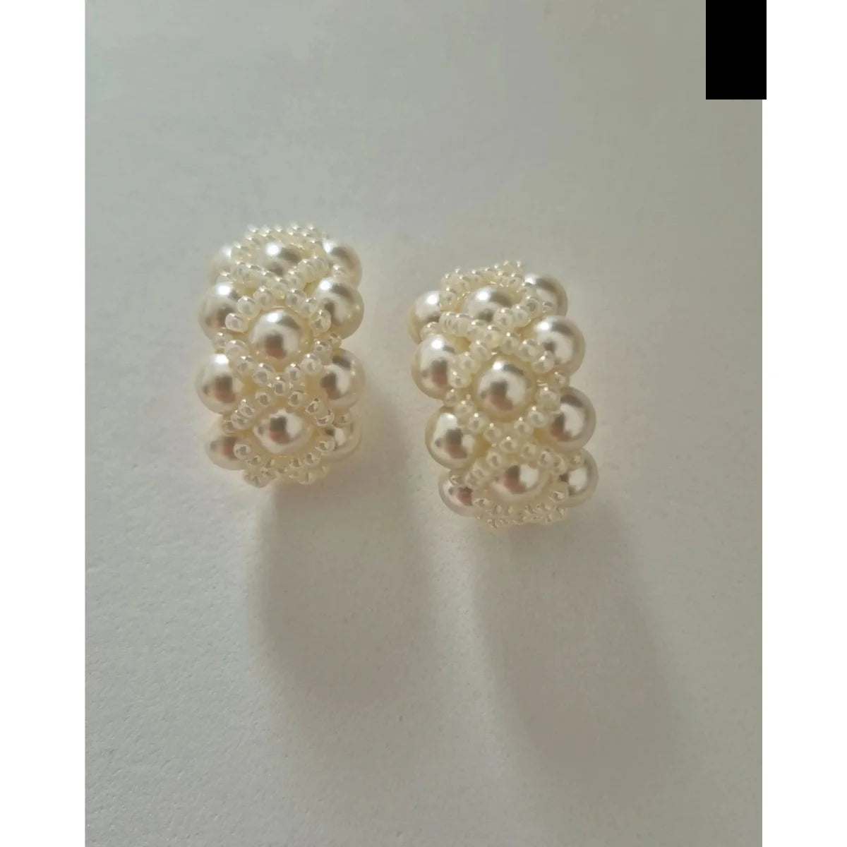 Eloise - crystal pearl beads woven beads huggie earrings