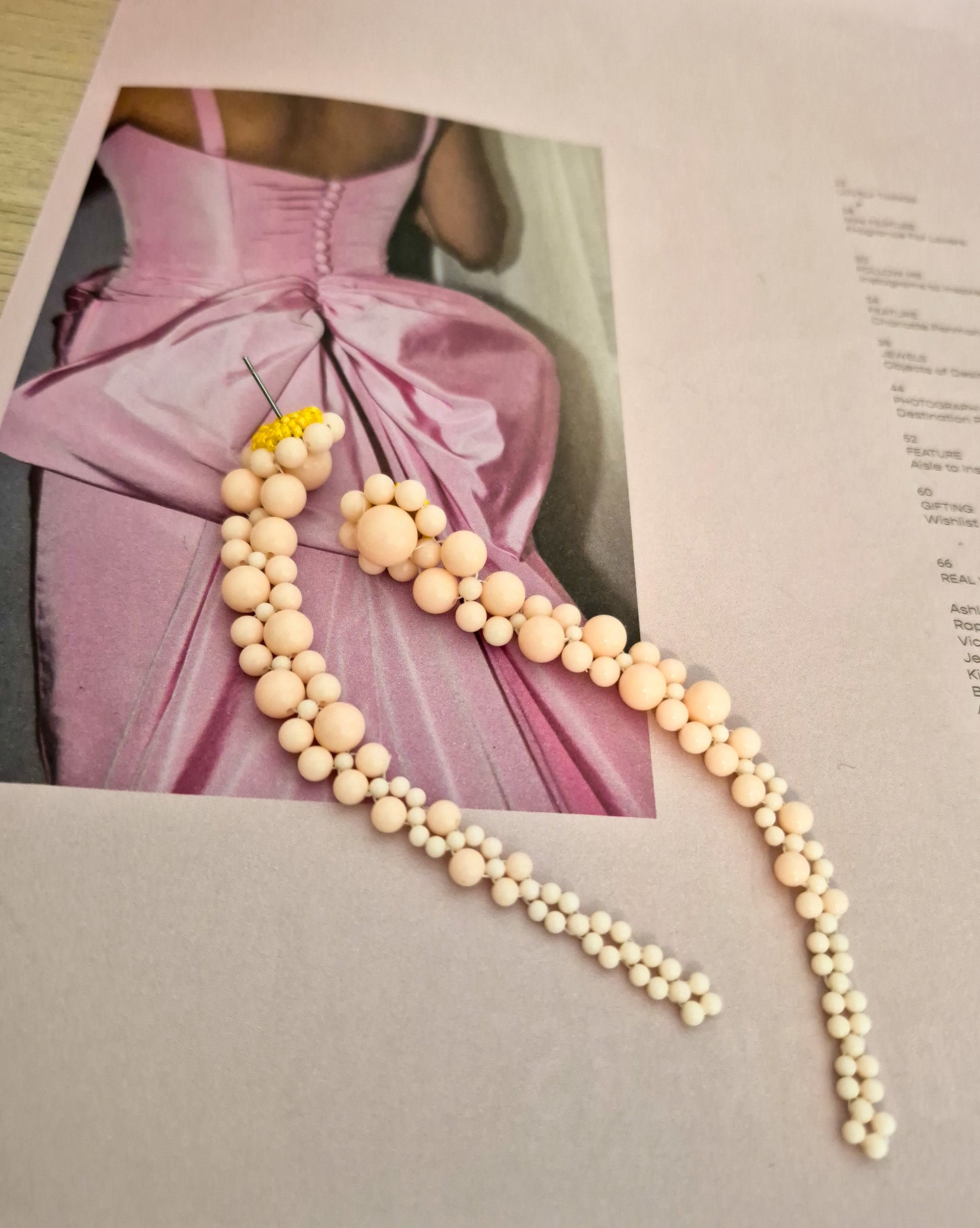 Emiliana Blush - luscious glass beads long cascading drip earrings