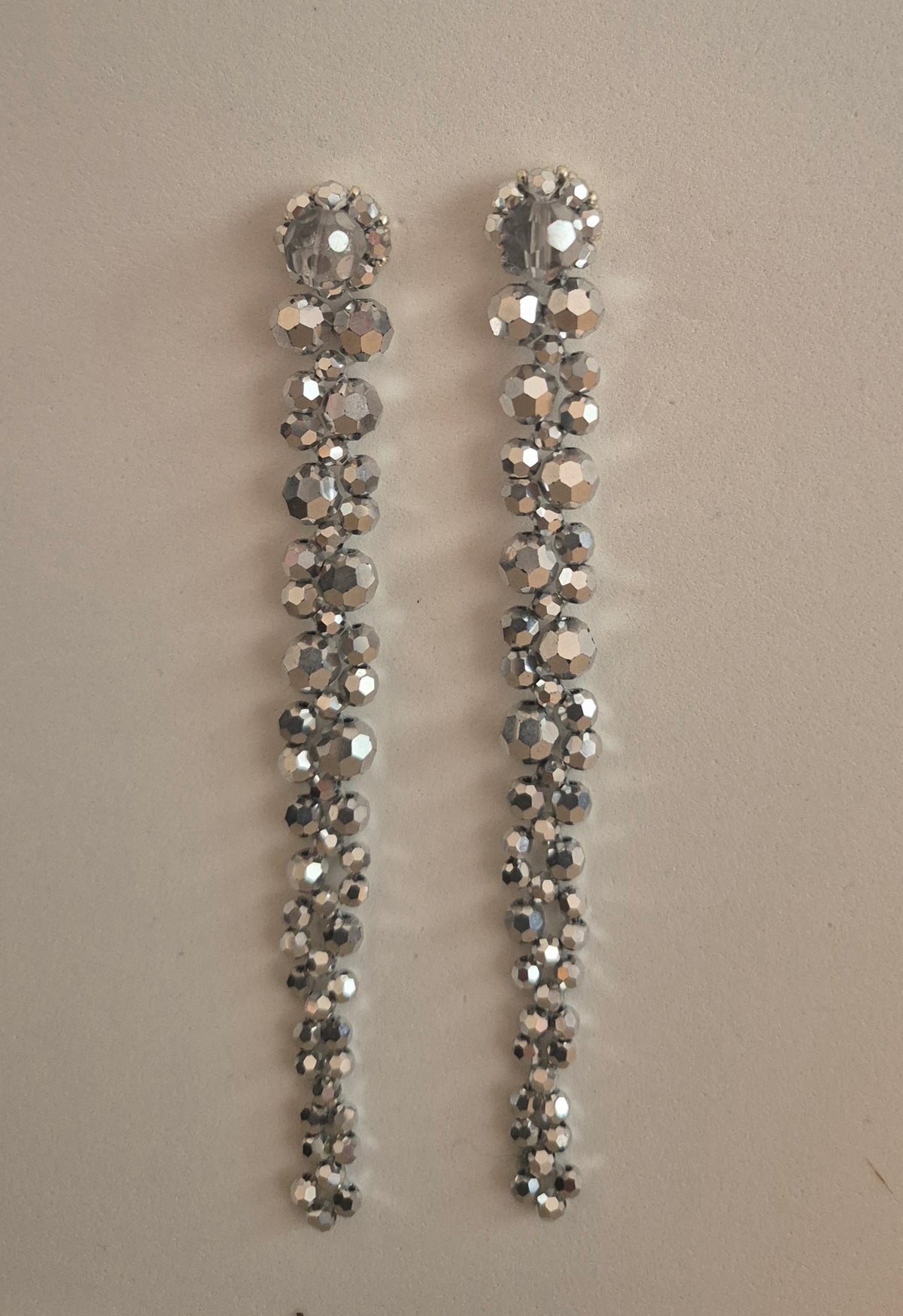 Emiliana Chrome - faceted silver beads long cascading drip earrings