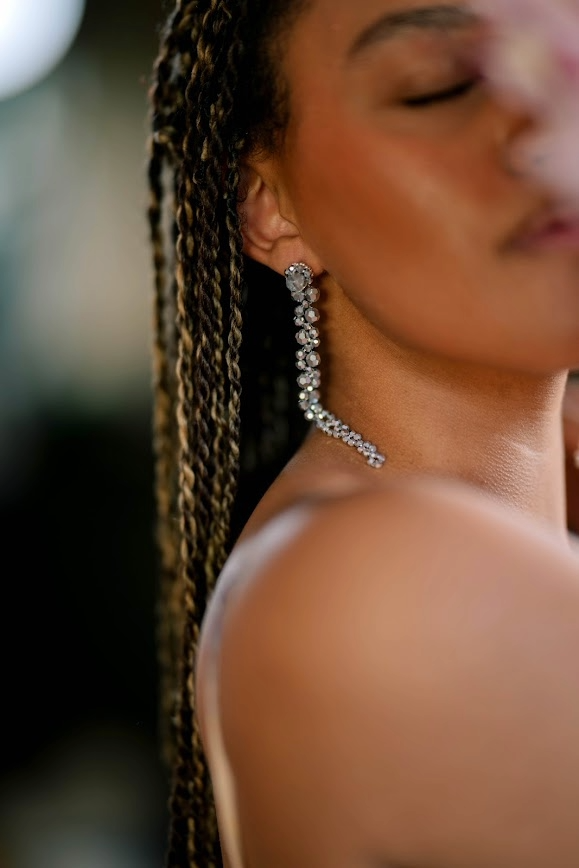 Emiliana Chrome - faceted silver beads long cascading drip earrings