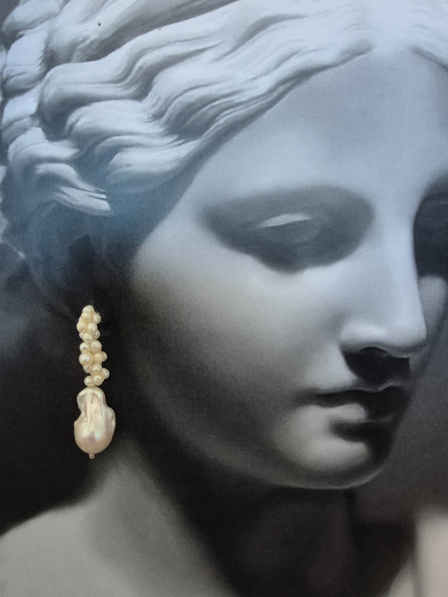 Esme - hand beaded cascading pearl cluster earrings with baroque pearl drop