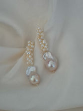 Load image into Gallery viewer, Esme - hand beaded cascading pearl cluster earrings with baroque pearl drop