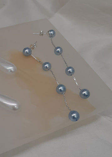 FAYE - pastel pearls and sterling silver Boston chain thread cascading stud earrings