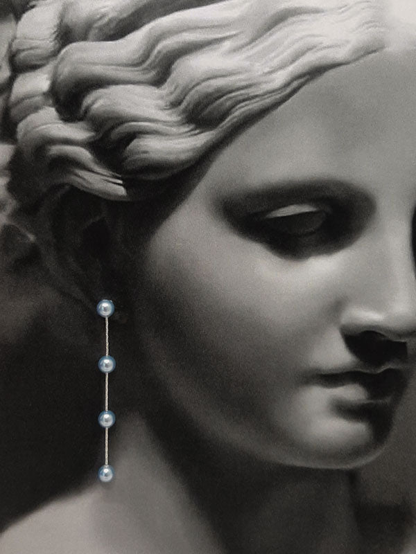 FAYE - pastel pearls and sterling silver or gold-tone Boston chain thread cascading stud earrings