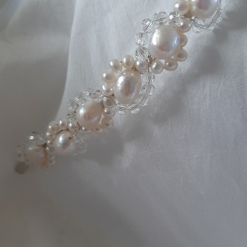 Felicity - natural freshwater pearls and glass beads headband with silver or gold wires