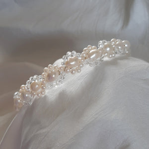 Felicity - natural freshwater pearls and glass beads headband with silver or gold wires