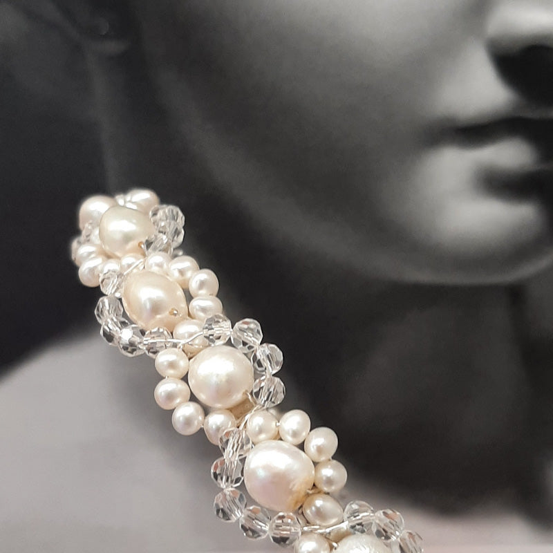 Felicity - natural freshwater pearls and glass beads headband with silver or gold wires