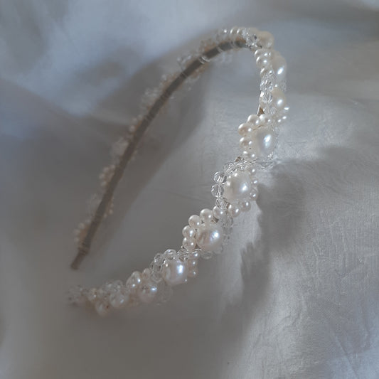 Felicity - natural freshwater pearls and glass beads headband with silver or gold wires