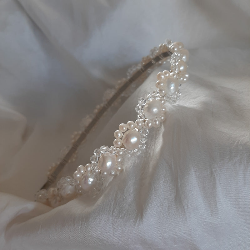Felicity - natural freshwater pearls and glass beads headband with silver or gold wires