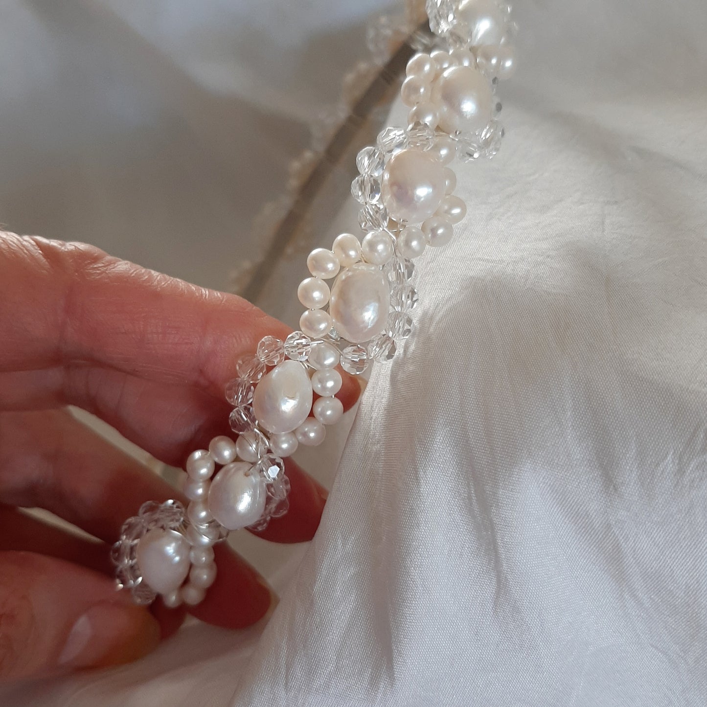Felicity - natural freshwater pearls and glass beads headband with silver or gold wires