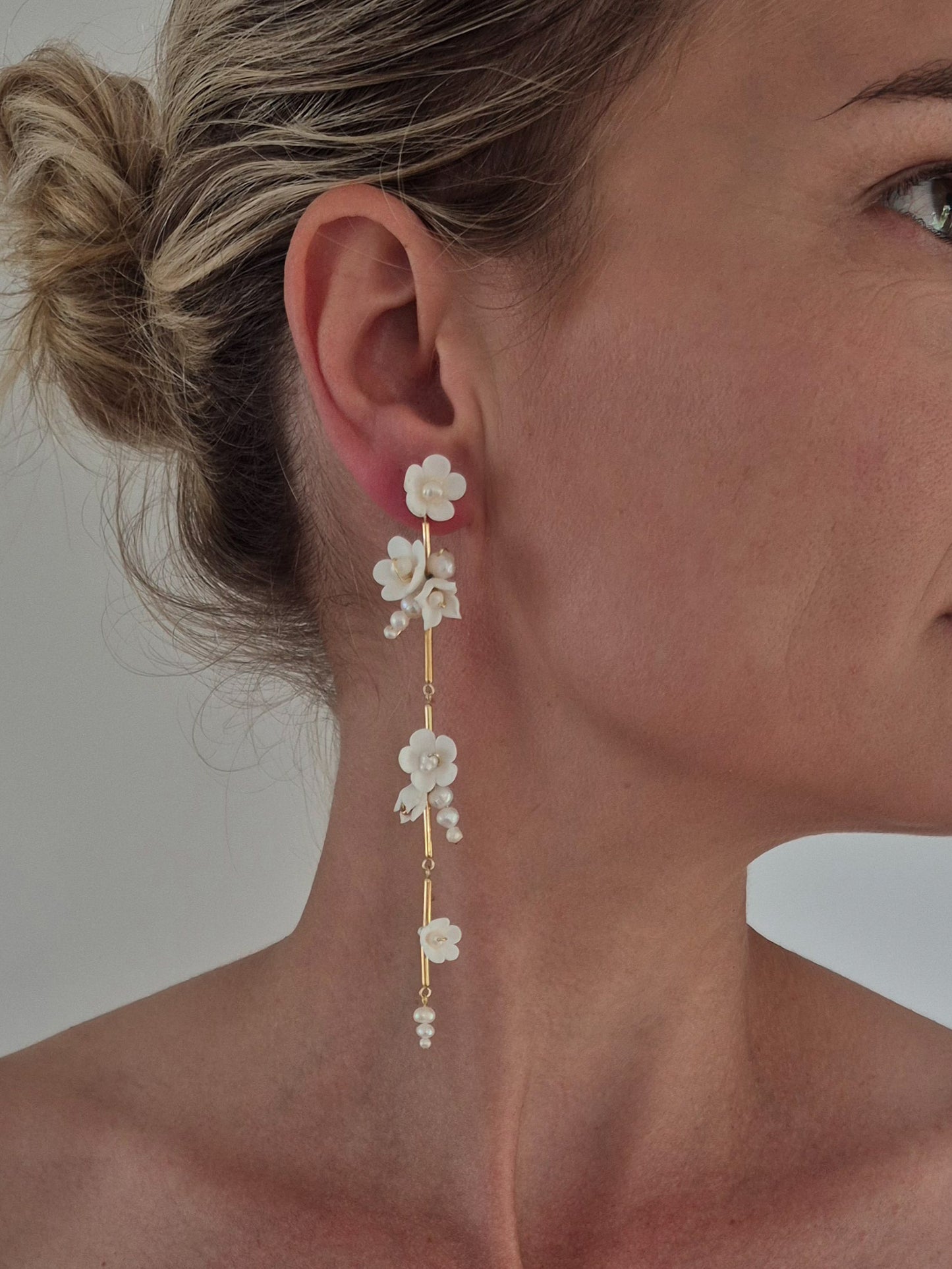 Custom SB - flower long cascading earrings and bracelet set