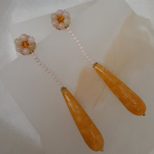 Load image into Gallery viewer, Giavanna - hand beaded stud and yellow Jade long cascading teardrop earrings