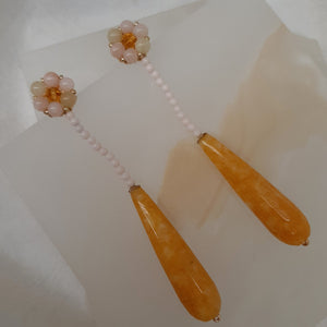 Giavanna - hand beaded stud and yellow Jade long cascading teardrop earrings