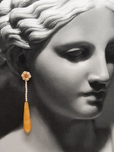 Giavanna - hand beaded stud and yellow Jade long cascading teardrop earrings