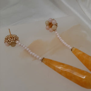 Giavanna - hand beaded stud and yellow Jade long cascading teardrop earrings