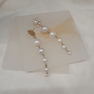 Grace (v2) - pearls tapered cascading gold filled flower shaped stud earrings