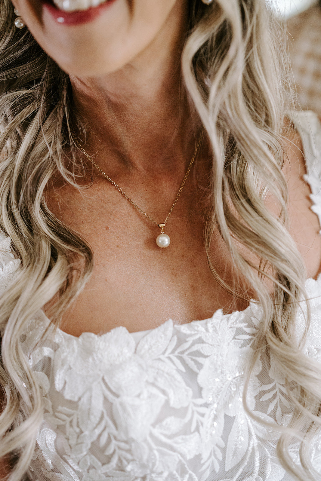 Hayley - gold tone stud bar and two pearls drop earrings, necklace and cuff bracelet