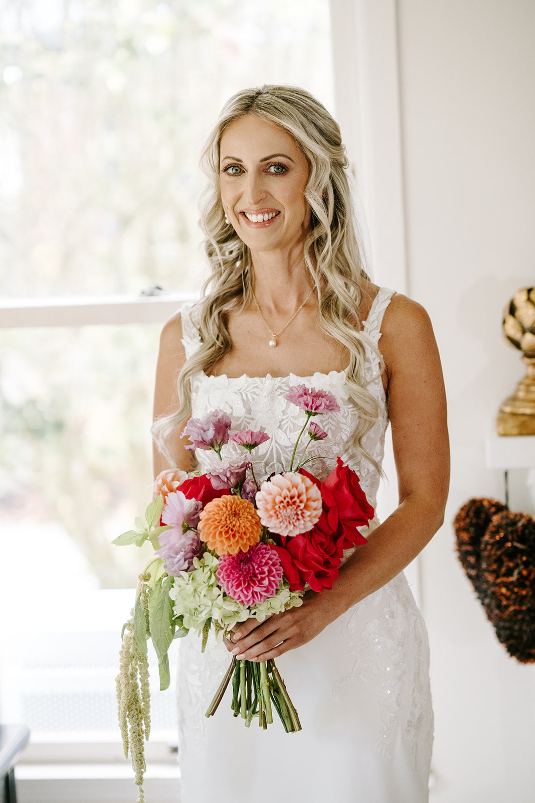 Hayley - gold tone stud bar and two pearls drop earrings, necklace and cuff bracelet