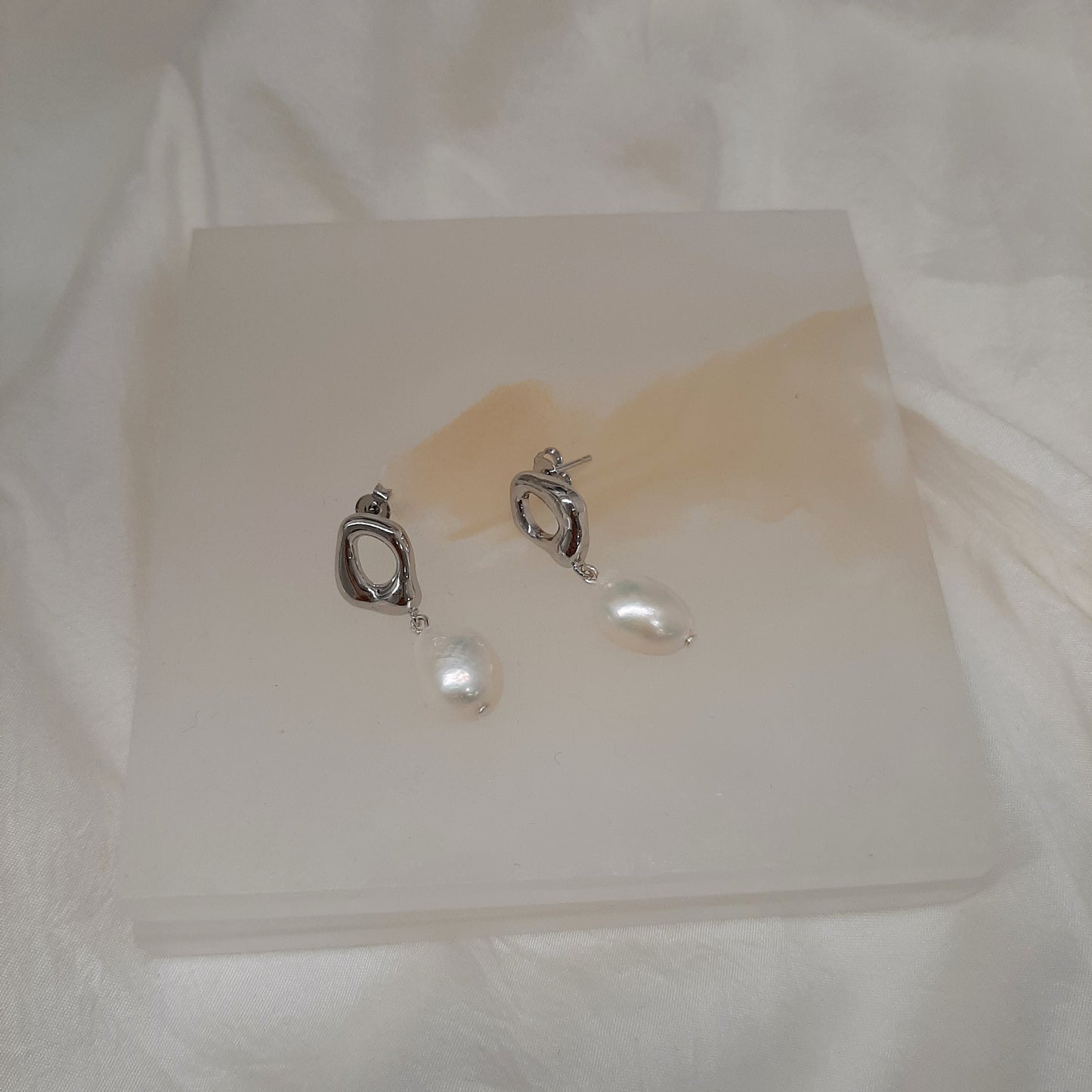 Haisley - silver or gold tone oval hoop and pearl drop earrings