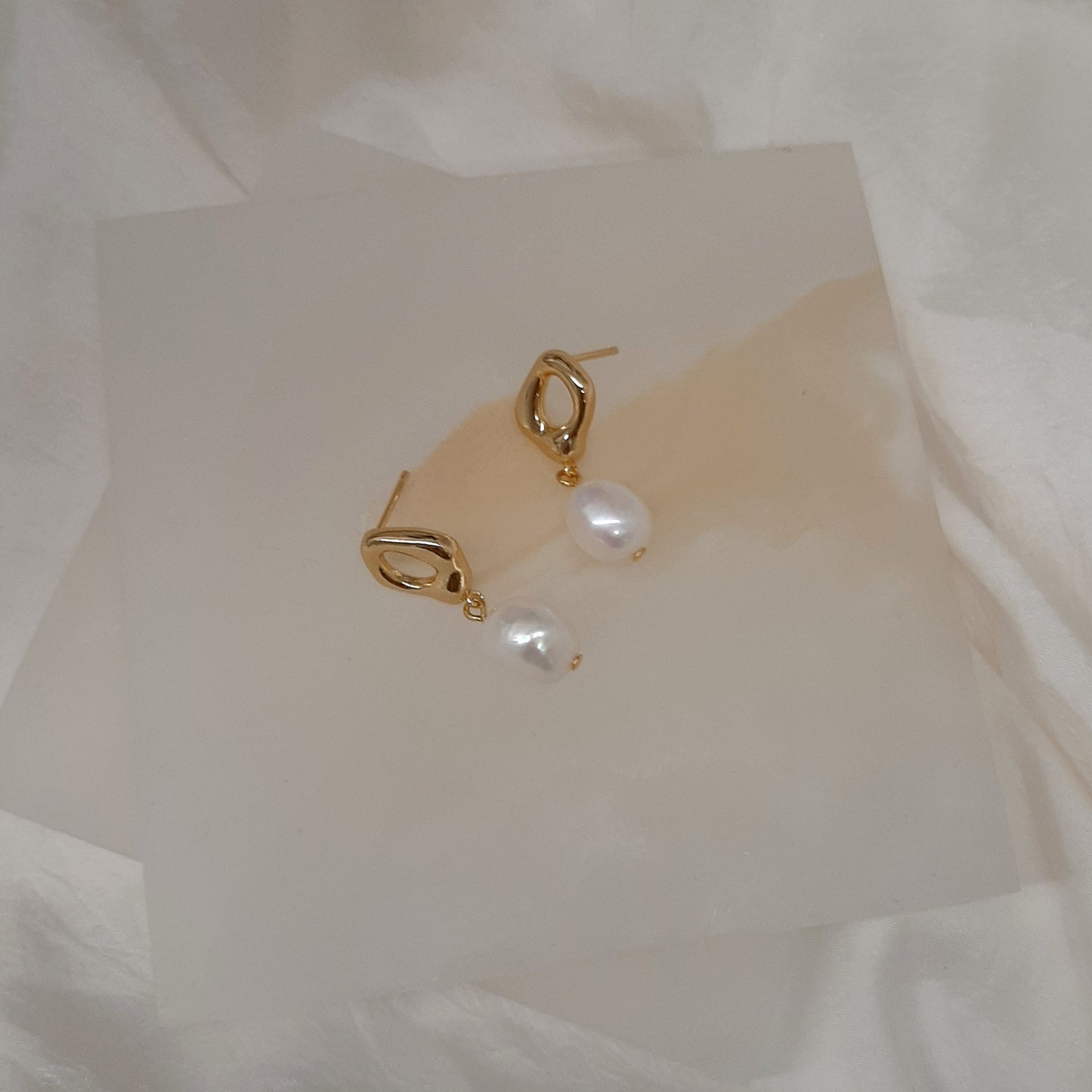 Haisley - silver or gold tone oval hoop and pearl drop earrings