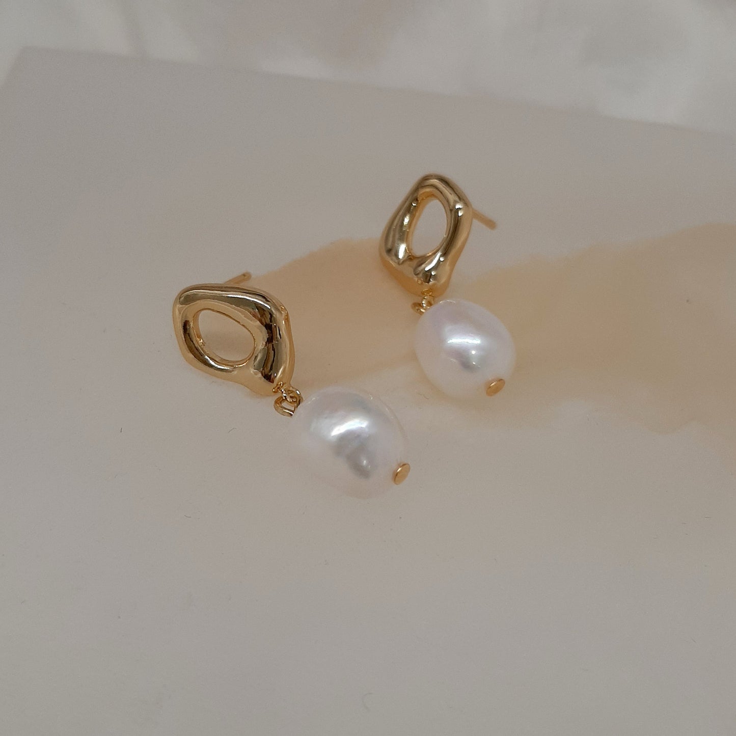Haisley - silver or gold tone oval hoop and pearl drop earrings