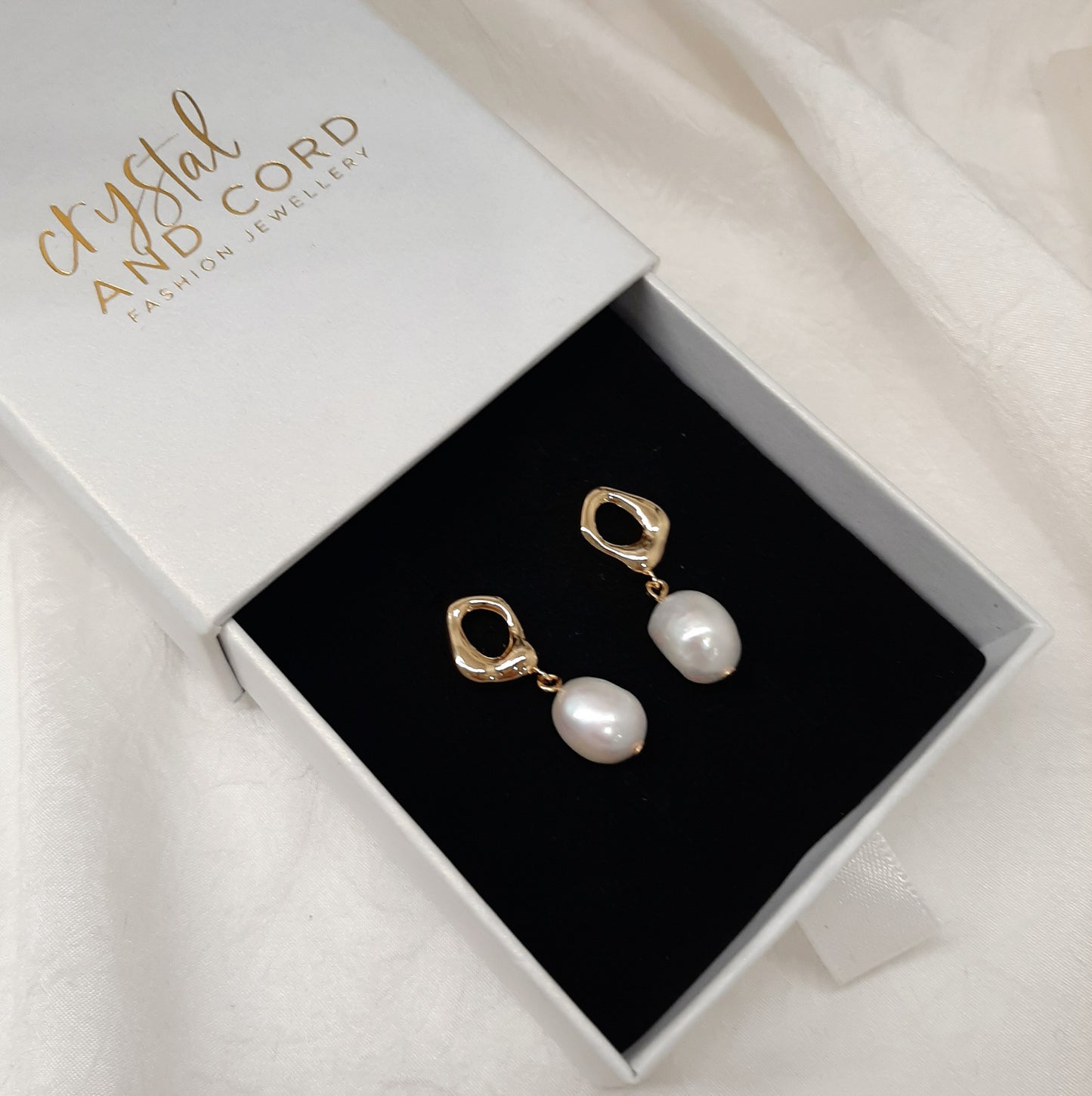 Haisley - silver or gold tone oval hoop and pearl drop earrings