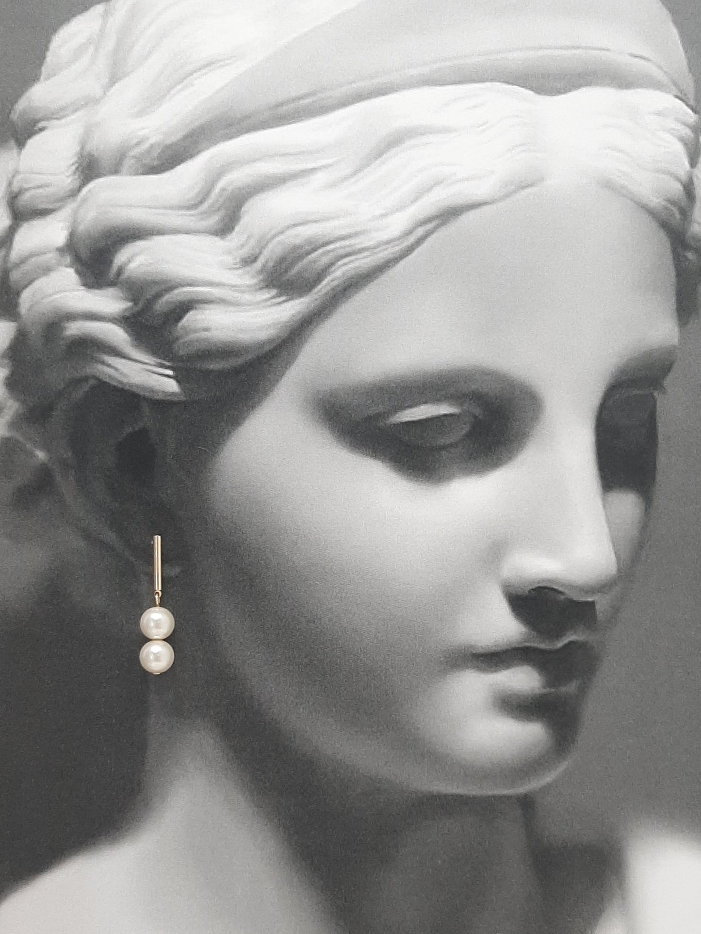 Hayley - gold tone stud bar and two pearls drop earrings, necklace and cuff bracelet