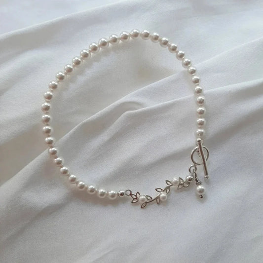 Ivy bracelet - crystal pearls, vine link and sterling silver filled toggle clasp