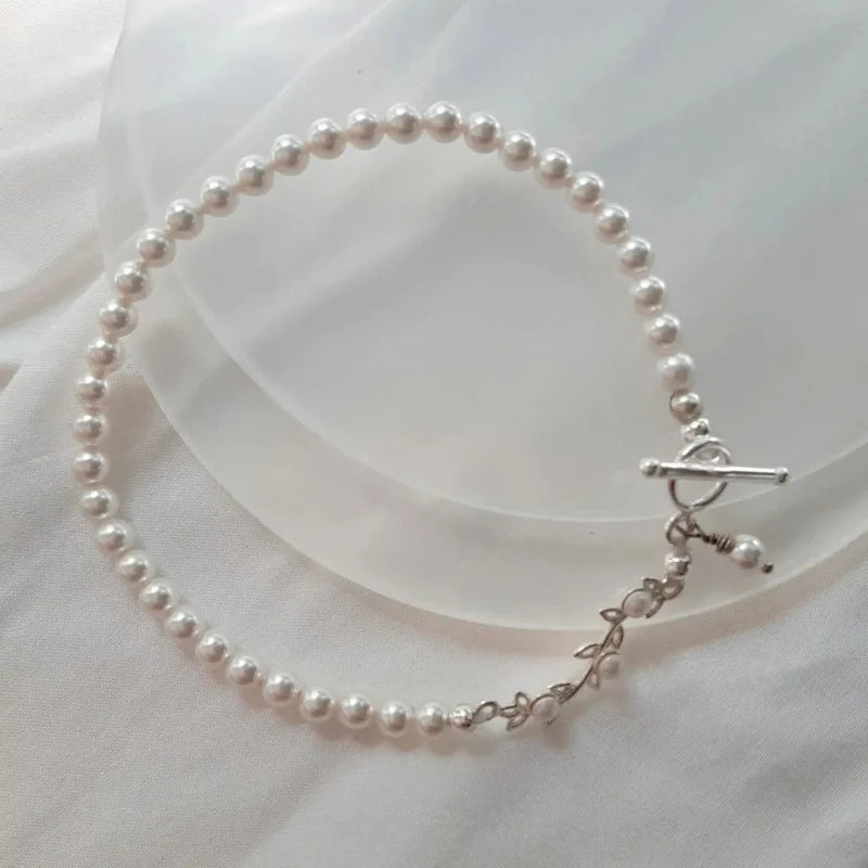 Ivy bracelet - crystal pearls, vine link and sterling silver filled toggle clasp