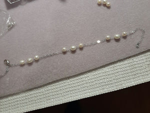 Custom L - natural cultured freshwater pearls and sterling silver chain bracelet