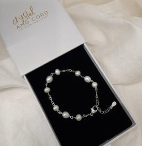 Custom L - natural cultured freshwater pearls and sterling silver chain bracelet